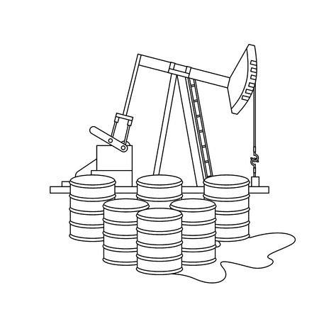 oil industry rig factory and barrels icon over white background. vector illustrationのイラスト素材