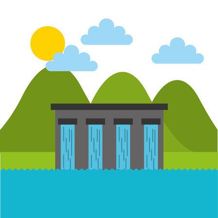 water dam over landscape. colorful design. vector illustrationのイラスト素材
