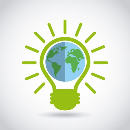 green bulb light and earth icon over white background. colorful design. vector illustrationのイラスト素材