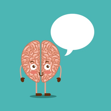 cartoon brain with speech bubble icon over blue background. colorful design. vector illustraitonのイラスト素材