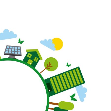 green idea and ecology icons around circle shape over white background. colorful design. vector illustrationのイラスト素材