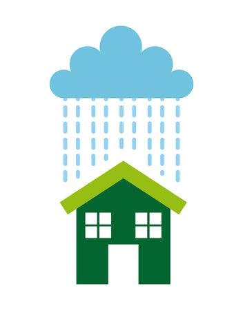 green house with cloud and rain over white background. colorful design. vector illustrationのイラスト素材