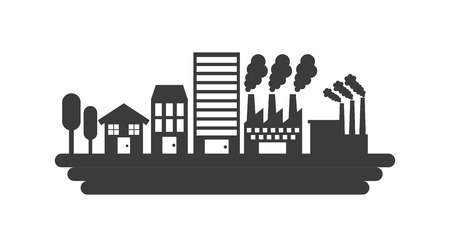 silhouette of house and factory building icon over white background. vector illustrationのイラスト素材