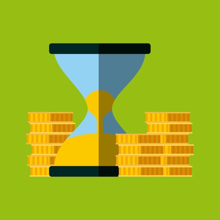 sandclock and gold coins icon over green background. colorful design. vector illustrationのイラスト素材
