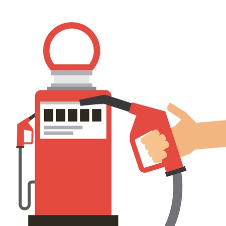 gas station pump and hand holding a nozzle icon over white background. colorful design. vector illustrationのイラスト素材