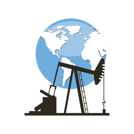 oil industry rig factory and earth planet icon. colorful design. vector illustrationのイラスト素材
