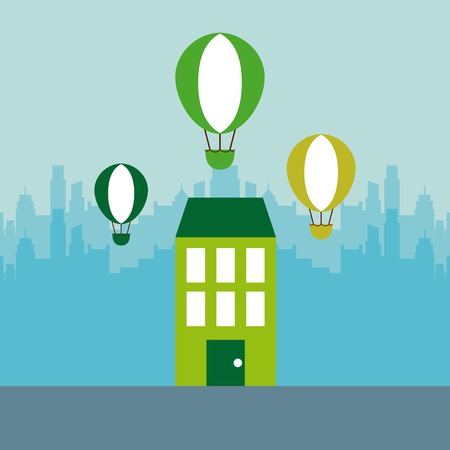 green house and air balloons icon. colorful design. vector illustrationのイラスト素材