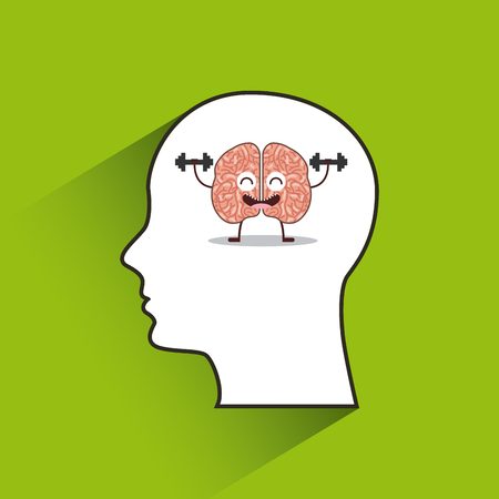 profile head with cartoon brain icon over green background. colorful design. vector illustrationのイラスト素材