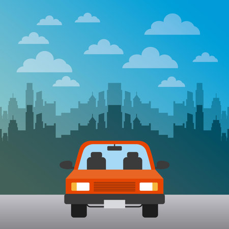 car vehicle icon over city background. colorful design. vector illustrationのイラスト素材