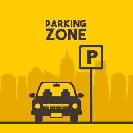 parking zone sign with car icon over yellow background. colorful design. vector illustrationのイラスト素材