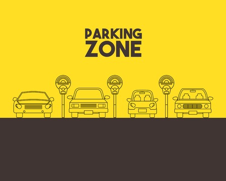 parked cars in a parking zone over yellow background. vector illustrationのイラスト素材