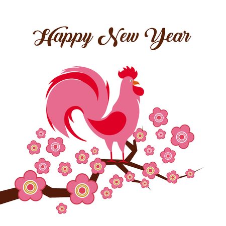 happy new year card. chinese year of rooster. colorful design. vector illustrationのイラスト素材