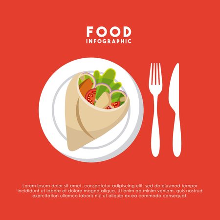 infographic presentation of food with wrap and cutlery icons. colorful design. vector illustrationのイラスト素材