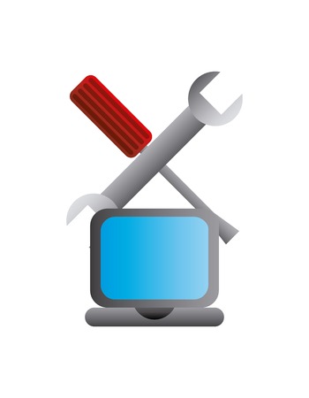 laptop computer and repair tools icon over white background. colorful design. technical support concept. vector illustrationのイラスト素材