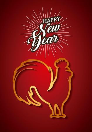 happy new year card with rooster icon over red background. colorful design. vector illustrationのイラスト素材