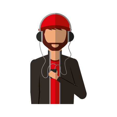 young man avatar character with headphone audio vector illustration designのイラスト素材