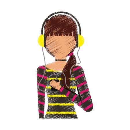 young woman avatar character with headphone vector illustration designのイラスト素材
