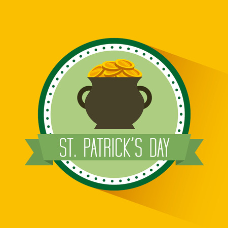 seal stamp of Saint Patrick's Day with pot of gold coins icon over yellow background. colorful design. vector illustrationのイラスト素材