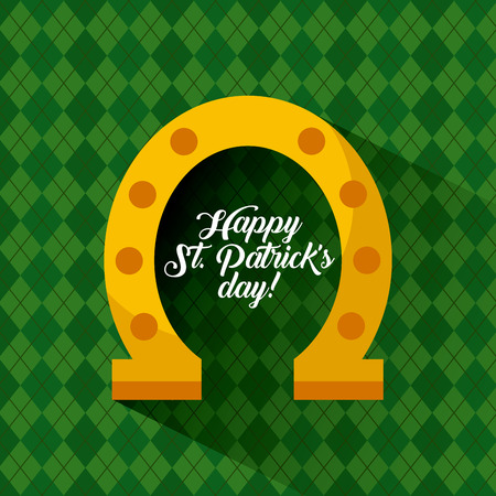 Saint Patrick's Day card with gold horseshoes icon over green background. colorful design. vector illustrationのイラスト素材