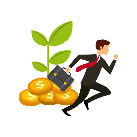 businessman and plant with gold coins icon over white background. colorful design. vector illustrationのイラスト素材