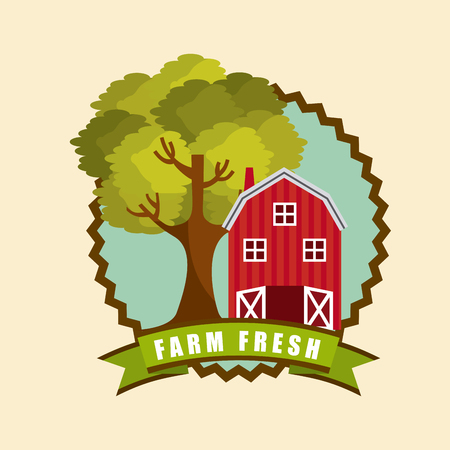 seal stamp with red barn and tree icon. colorful design. vector illustrationのイラスト素材