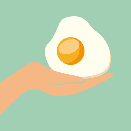 hand holding a icon over blue background. breakfast food design. vector illustrationのイラスト素材