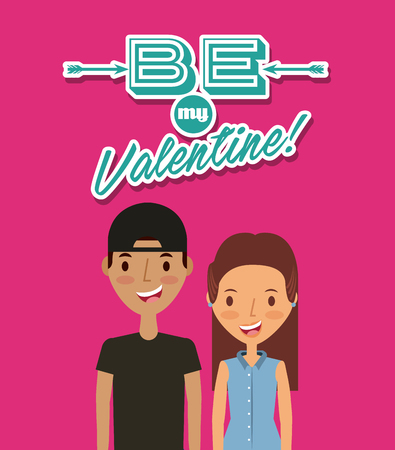 cartoon young couple in love over pink background. colorful design. vector illustrationのイラスト素材