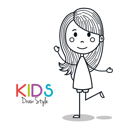 cute little girl drawing vector illustration designのイラスト素材