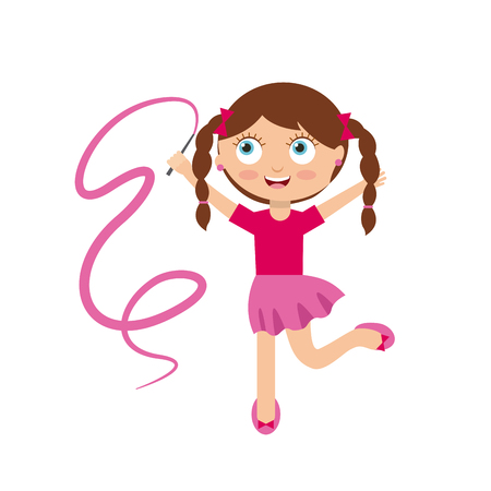 cute happy girl wearing pink skirt and shirt over white background. colorful design. illustrationのイラスト素材