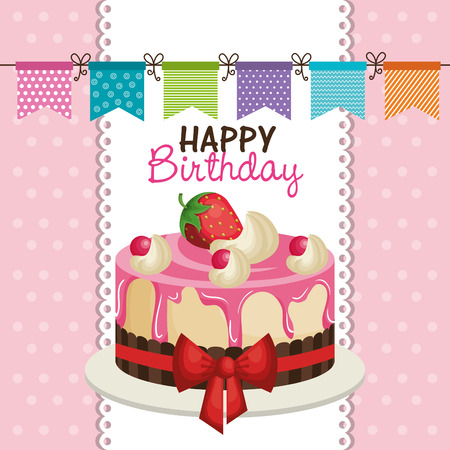 happy birthday invitation with sweet cake  illustration designのイラスト素材