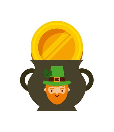 pot with irish leprechaun icon and gold coin icon over white background. saint patrick's day concept. colorful design. illustrationのイラスト素材