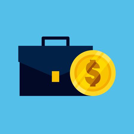 briefcase and gold coin over blue background. colorful design. vector illustrationの写真素材