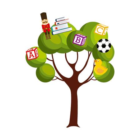 green tree with toys over white background. colorful design. vector illustrationのイラスト素材