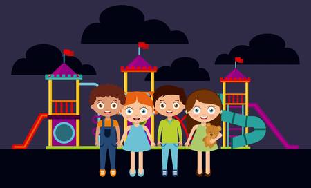 happy kids playing on the playground. colorful design. vector illustrationのイラスト素材