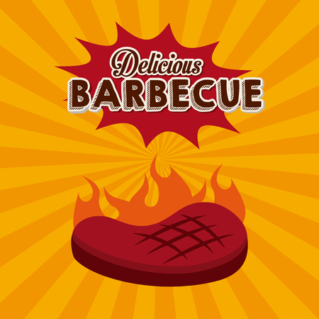 grilled steak of meat over yellow background. delicious barbecue concept. colorful design. vector illustrationのイラスト素材