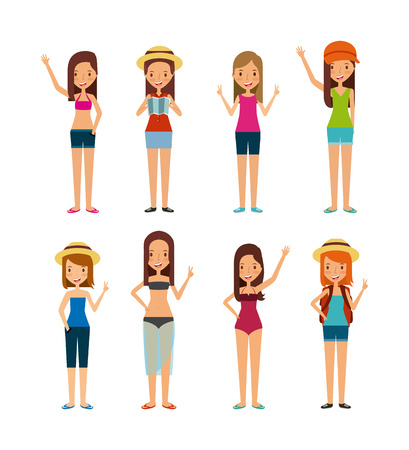 people cartoon icon set over white background. trip and vacations concept. colorful design. vector illustrationのイラスト素材
