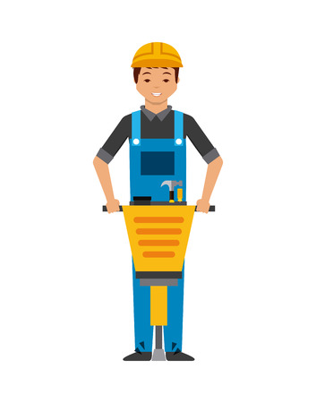 construction worker cartoon icon over white background. colorful design. vector illustrationのイラスト素材