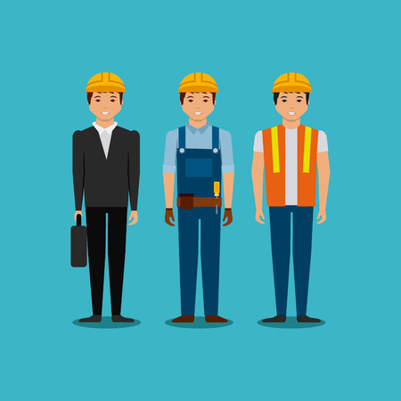 engineer and construction workers cartoon icon over blue background. colorful design. vector illustrationのイラスト素材