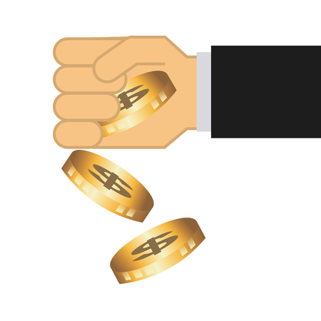 hand with gold coins over white background. colorful design. vector illustrationのイラスト素材