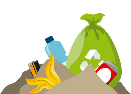 trash bag and Garbage waste over white background. colorful design. vector illustrationのイラスト素材