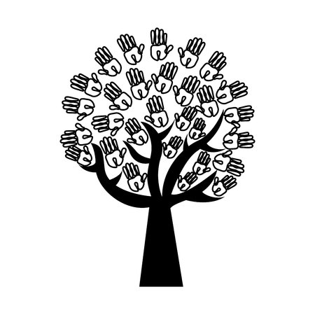 tree hands print paint around vector illustration designのイラスト素材