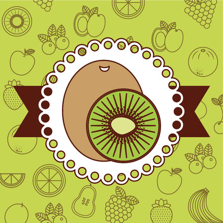 fresh fruit frame with ribbon vector illustration designのイラスト素材