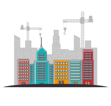 site under construction scene with cranes vector illustration designのイラスト素材