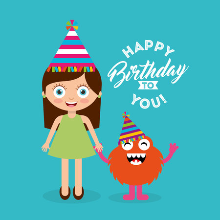happy birthday celebration card with kid vector illustration designのイラスト素材