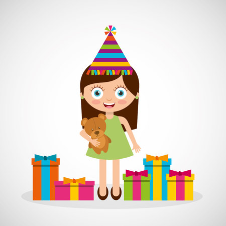 happy birthday celebration card with kid vector illustration designのイラスト素材