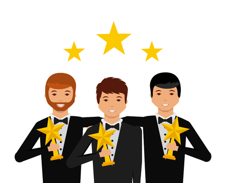 group of actors  with stars trophies cartoon icon over white background. actors awards concept. colorful design. vector illustrationのイラスト素材