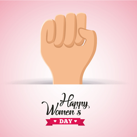 happy womens day card with hand icon over pink background. colorful design. vector illustrationのイラスト素材