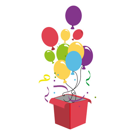 colorful silhouette with opened gift box with balloons multicolor vector illustrationのイラスト素材
