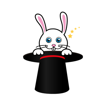 cute rabbit with magic hat vector illustration designのイラスト素材