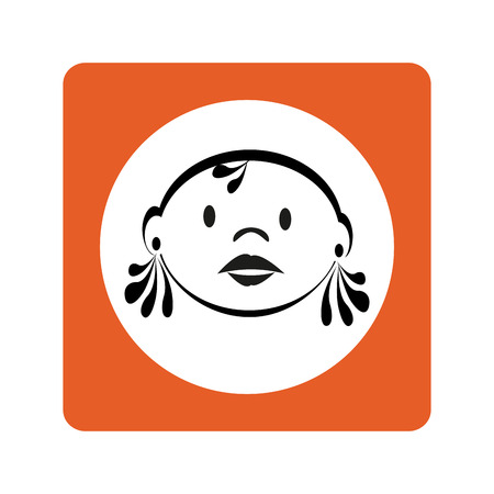 contour girl face with earrings in orange square frame vector illustrationのイラスト素材